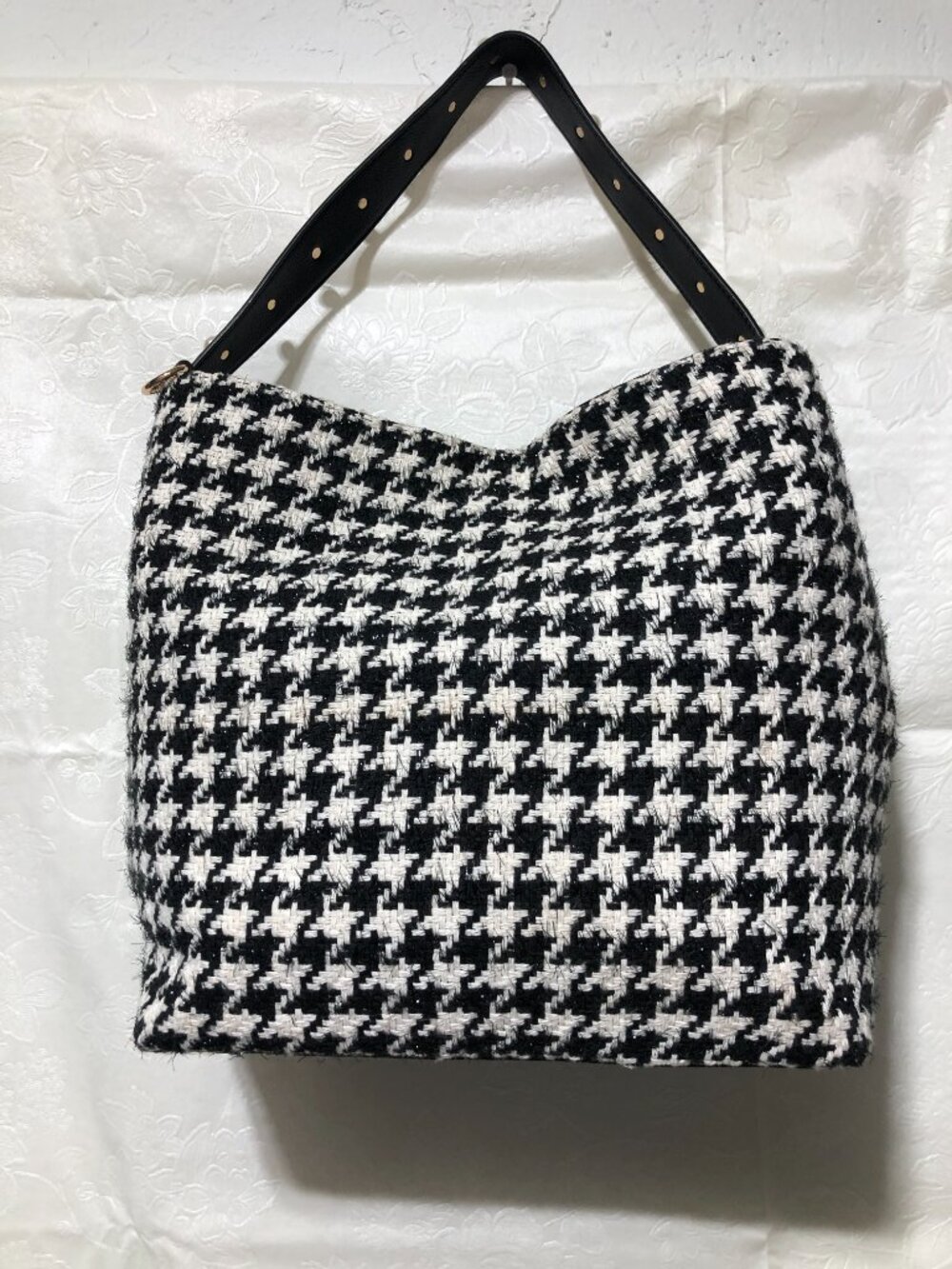 Vintage Cato Hounds Tooth Hobo Handbag Shoulder Bag Black White
